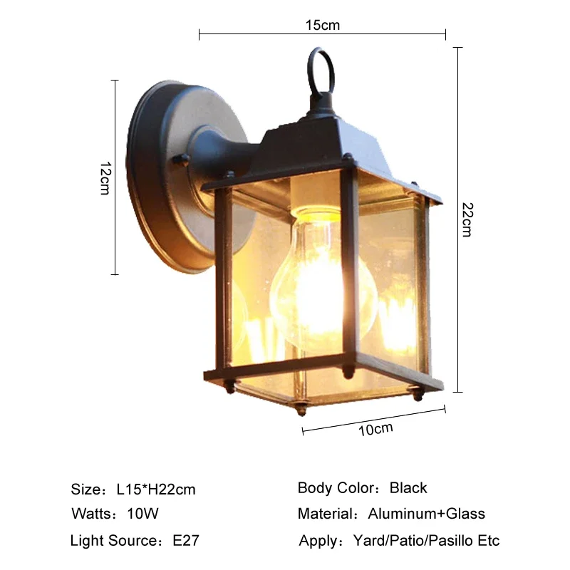 Luz de pared Retro para exteriores, iluminación impermeable para jardín, porche, patio, pasillo, Aisel, balcón, accesorios Vintage E27