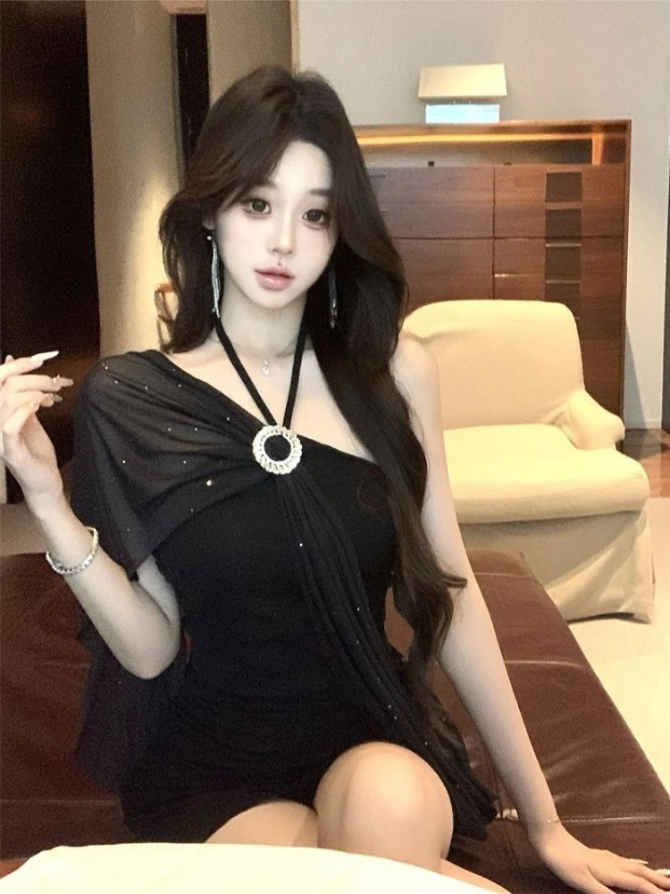 Women Elegant Sleeveless Dress Luxury Bodycon Mini Dress Summer Detachable Cape Overlay Formal Party Gown