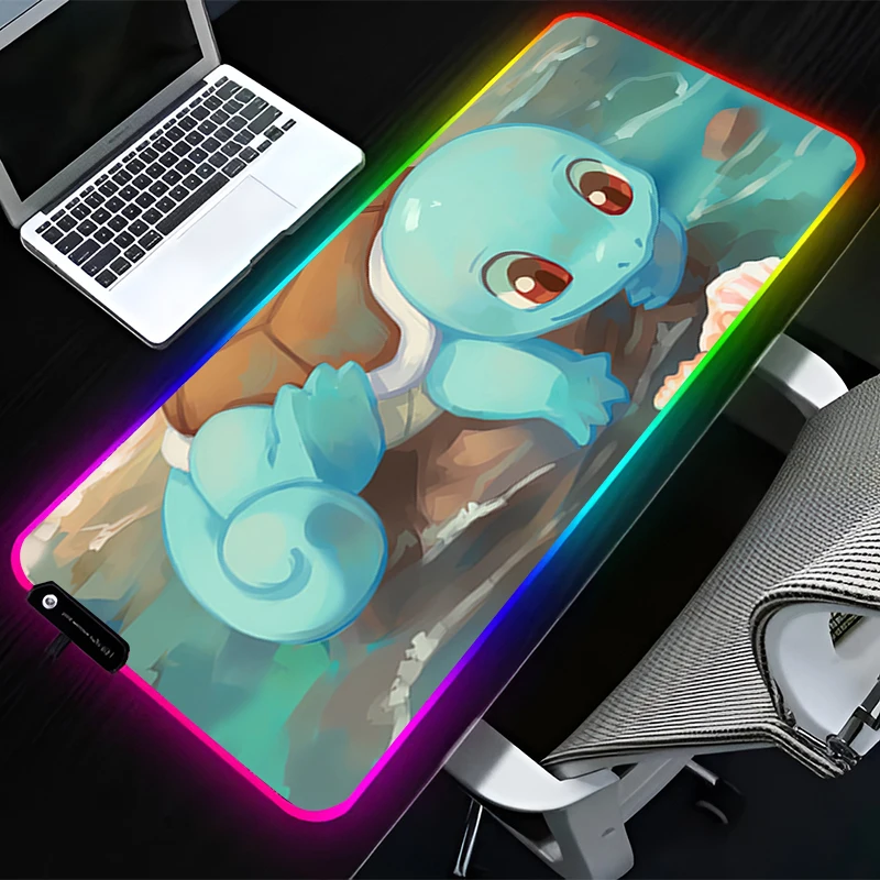 RGB LED Mouse Pad Rubber HD Mousepad Computer Gaming Accessories Keyboard Pad Office Non Slip Desk P-pokemon Squirtle Mouse Mat