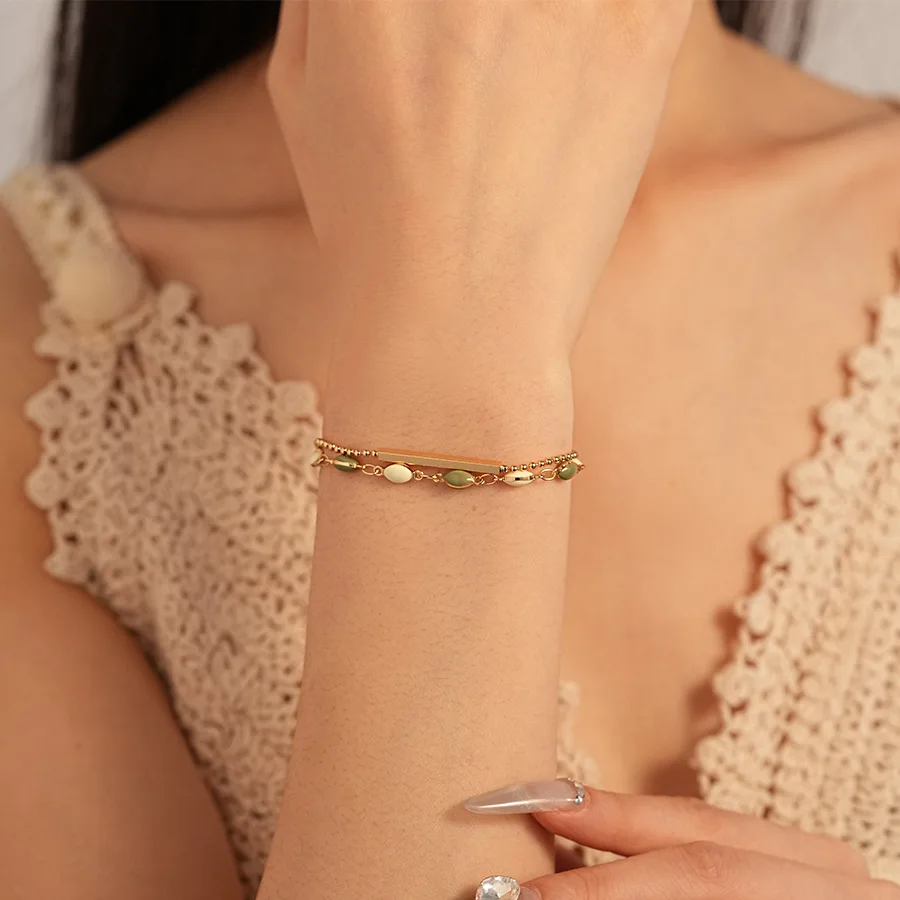 DREJEW Retro Geometrie Bean Drip Oil Doppelschicht-Armband Modisches gestapeltes Windarmband Advanced Feel Handstück