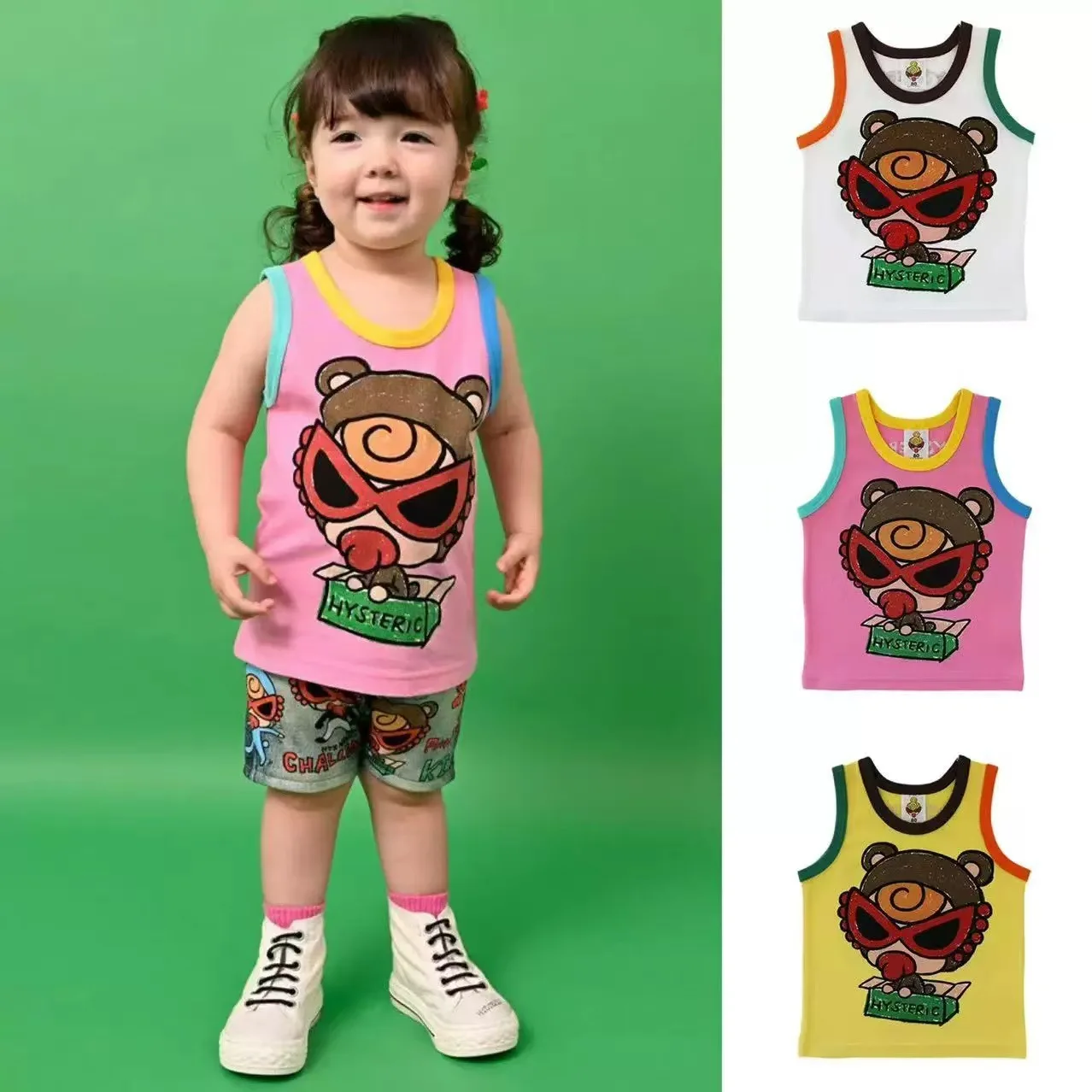 

Black Super 2025 Xia Teddy Box Pattern Boys and Girls Cotton Vest
