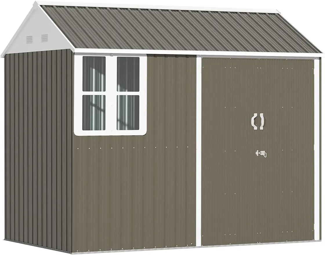 

8' x 6' Outdoor Storage Shed, Metal Garden Shed with Window & Double Lockable Door, Outdoor Tool Shed Storage with Sloped Roof