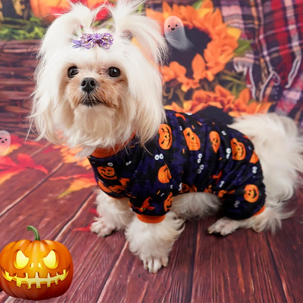 Halloween Skeleton Cute Dog Costume pigiama di velluto leggero vestiti per animali domestici Doggie Puppy tutina Doggy outfit tute per gatti