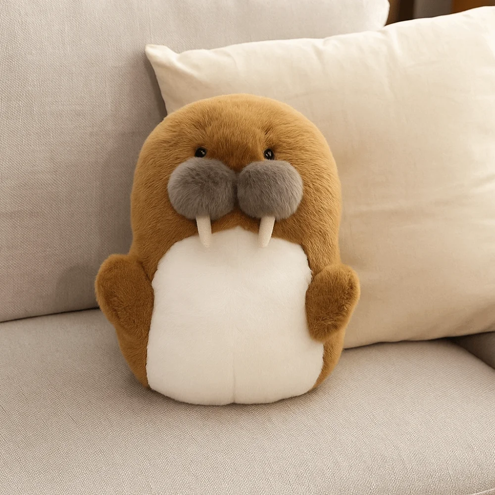

PP Cotton Simulated Ocean Seal Stuffed Toy Fluffy Interactive Walrus Stuffed Animal Doll Handmade Collection