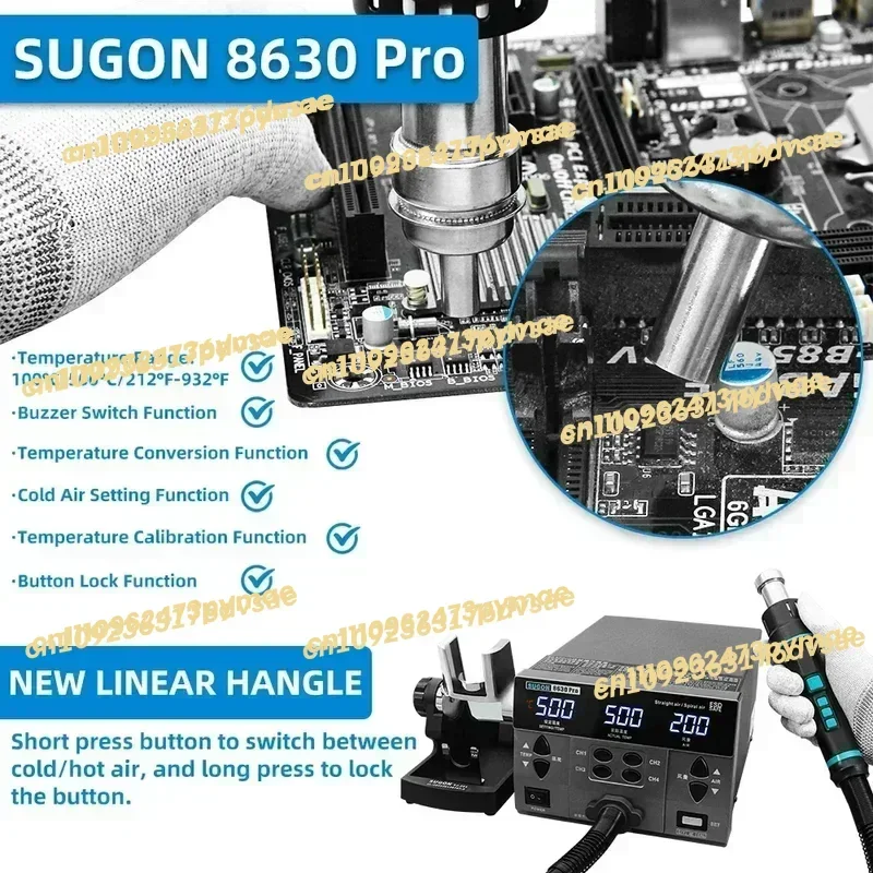 2025 2024 SUGON 8630Pro 1300W Hot Air Digital Display BGA Rework Curved Nozzle Welding Repair Desoldering Station view 3