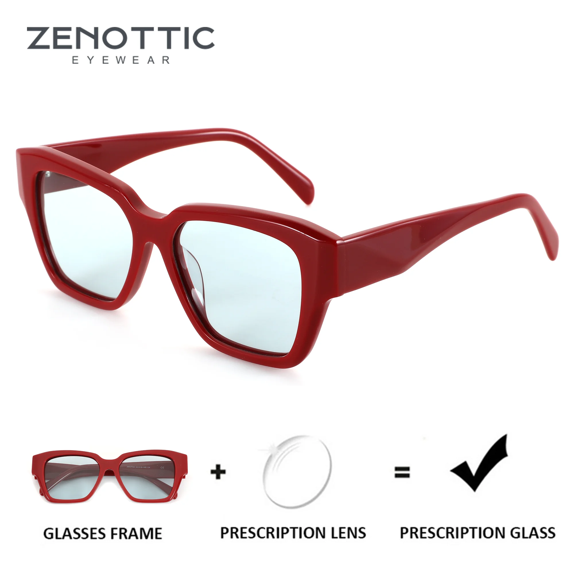 

ZENOTTIC (S Size) Trendy Square Custom Prescription Glasses Women Acetate Progressive Optical Lenses With Recipe