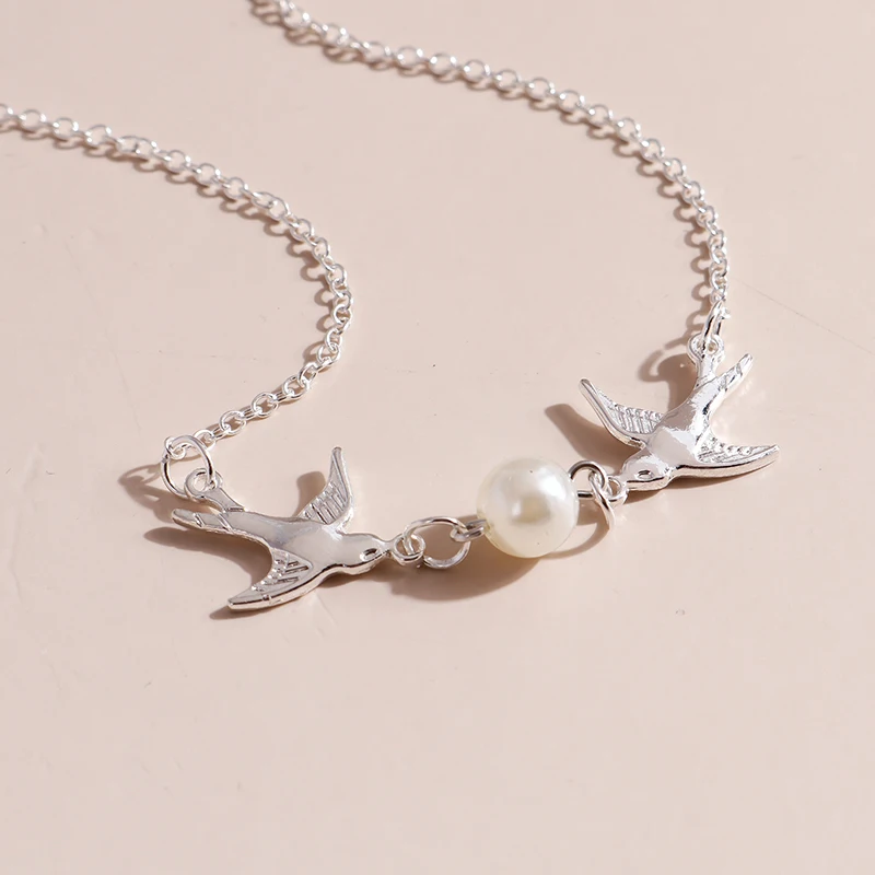 Aihua Halskette mit Anhänger in Form einer Taube mit Imitationsperle, modische gold- und silberfarbene Kette für Frauen, Hochzeitsschmuck, Geschenke – Detail 7