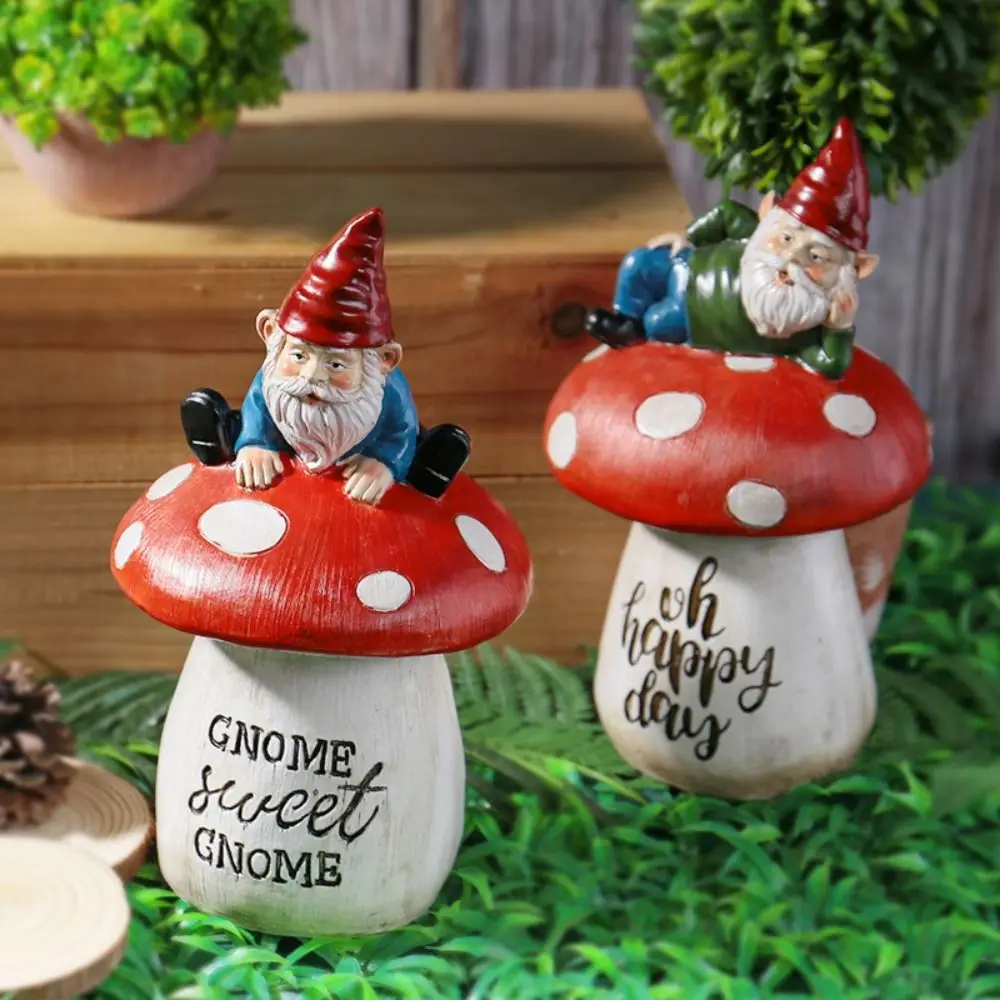 Crafts Resin Dwarf Sitting Mushroom Ornament Cute Creative Elf Sculpture Cartoon Waterproof Miniature Figurine Courtyard