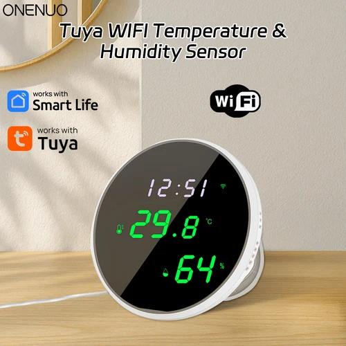 Imagen 2 del producto Tuya-Sensor de temperatura y humedad WiFi, higrómetro inteligente para interiores, termómetro con pantalla LED, retroiluminación, compatible con Google Home y Alexa