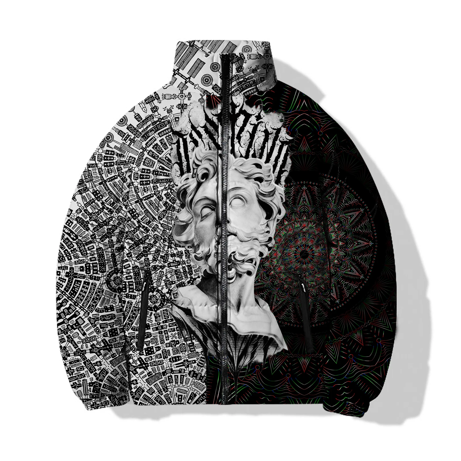 Fashionable Personalized Art Figure Sculpture Printing Men\'s Coats Trendy and Versatile Mens Clothing Comfortable and Warm Coat