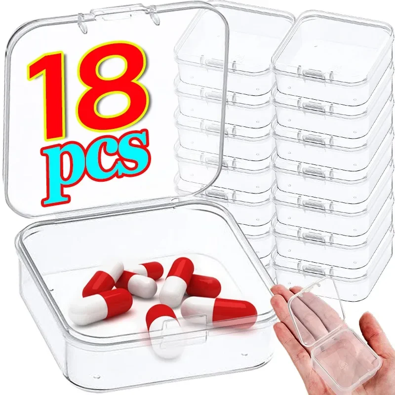 

Clear Mini Flip Cover Storage Box Transparent Square Plastic Boxes Pill Packaging Carrying Cease Jewelry Organizer Dustproof