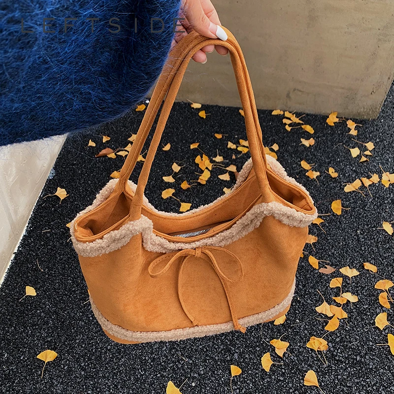 

LEFTSIDE Women Suede Shoulder Bag 2025 Winter Retro Big Underarm Bags Luxury Designer Trend Female Brand Qaulity Handbags