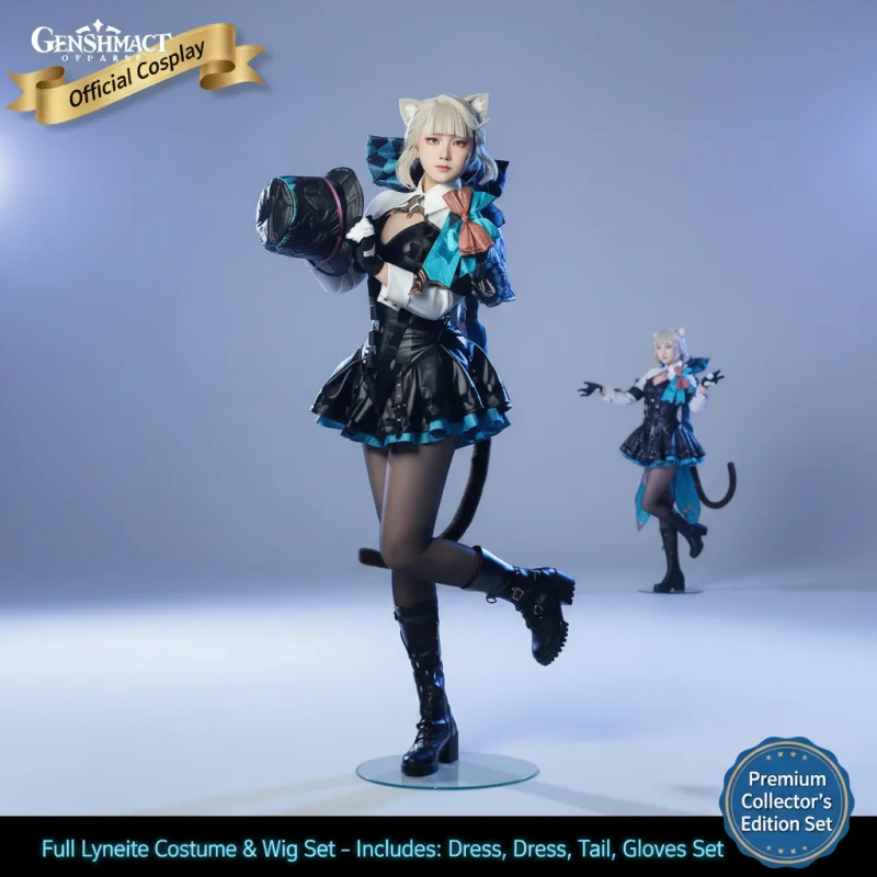

☆YunCos Genshin Impact Lynette Cosplay Costume Set Wig Outfit Dress Skirt Glove Tail Magician Roleplay Women☆