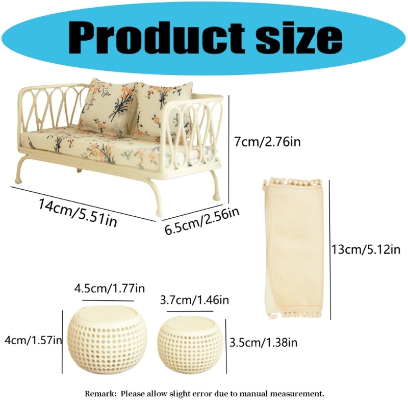 ミニチュア鉄ソファリビングルーム家具セットテーブルラグ付き 1/12 ドールハウス装飾子供ごっこ遊びゲーム 15UB