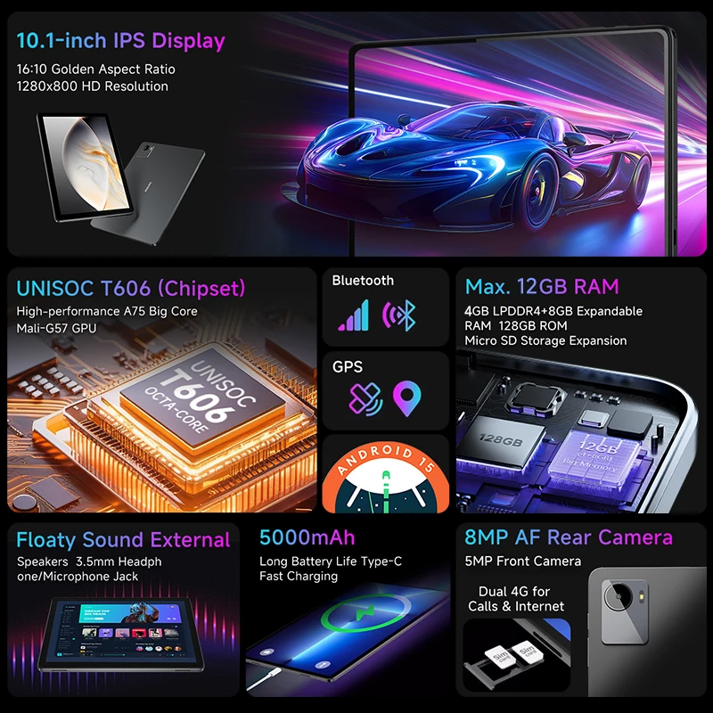 [العرض الأول في العالم] تابلت فيليبس 2025 10.1 بوصة أندرويد 16 Unisoc T606 12 جيجابايت (+8 جيجابايت ذاكرة الوصول العشوائي الافتراضي) 128 جيجابايت LTE أقراص المكالمات الهاتفية Global Ver