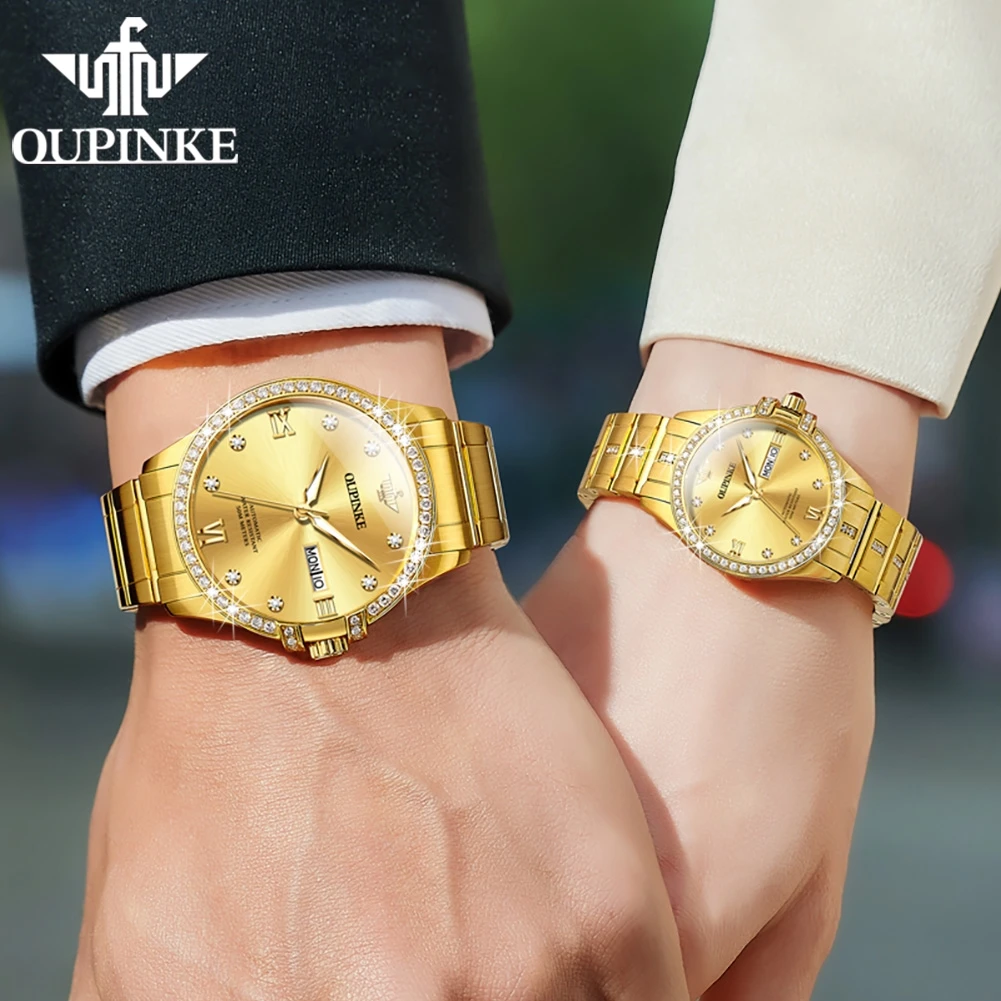 PINKE-Montre de couple vissée pour hommes et femmes, marque de luxe, haut de gamme, élégante, diamant, rendez-vous, miroir saphir, coffret cadeau