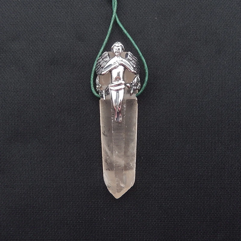925 Sterling Silver Angel Necklace Pendant Men,Natural Stone Quartz Luxury Quality Jewelry New 70x21x22mm 35g
