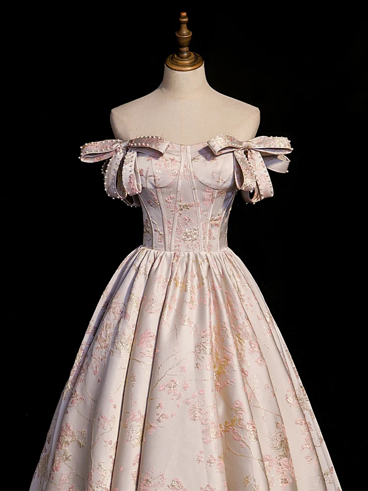 Vestidos de Noche sin tirantes con hombros descubiertos para mujer, diseño acampanado, lazo, boda, cintura delgada, vestido de fiesta para banquete