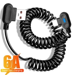 6A Short Spring Data Cable 90° Elbow Car USB C To Type C Fast Charging Cable For Samsung iPhone Xiaomi Phone Charger Wire Cord