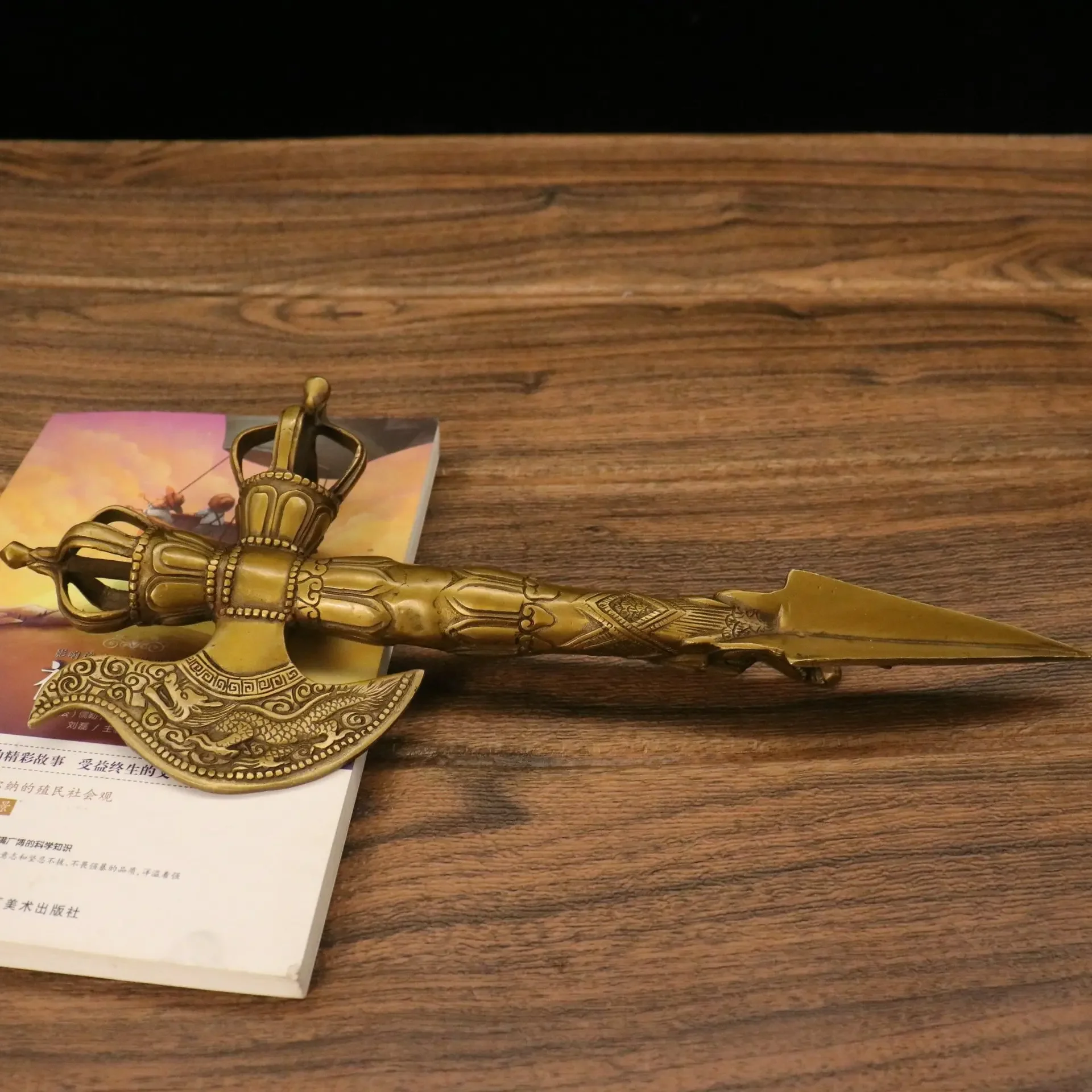 Buddismo tantrico tibetano nepalese Coltello e pestello Yue in cinque pezzi Strumento magico in rame puro Vajra e pestello Prong Orn