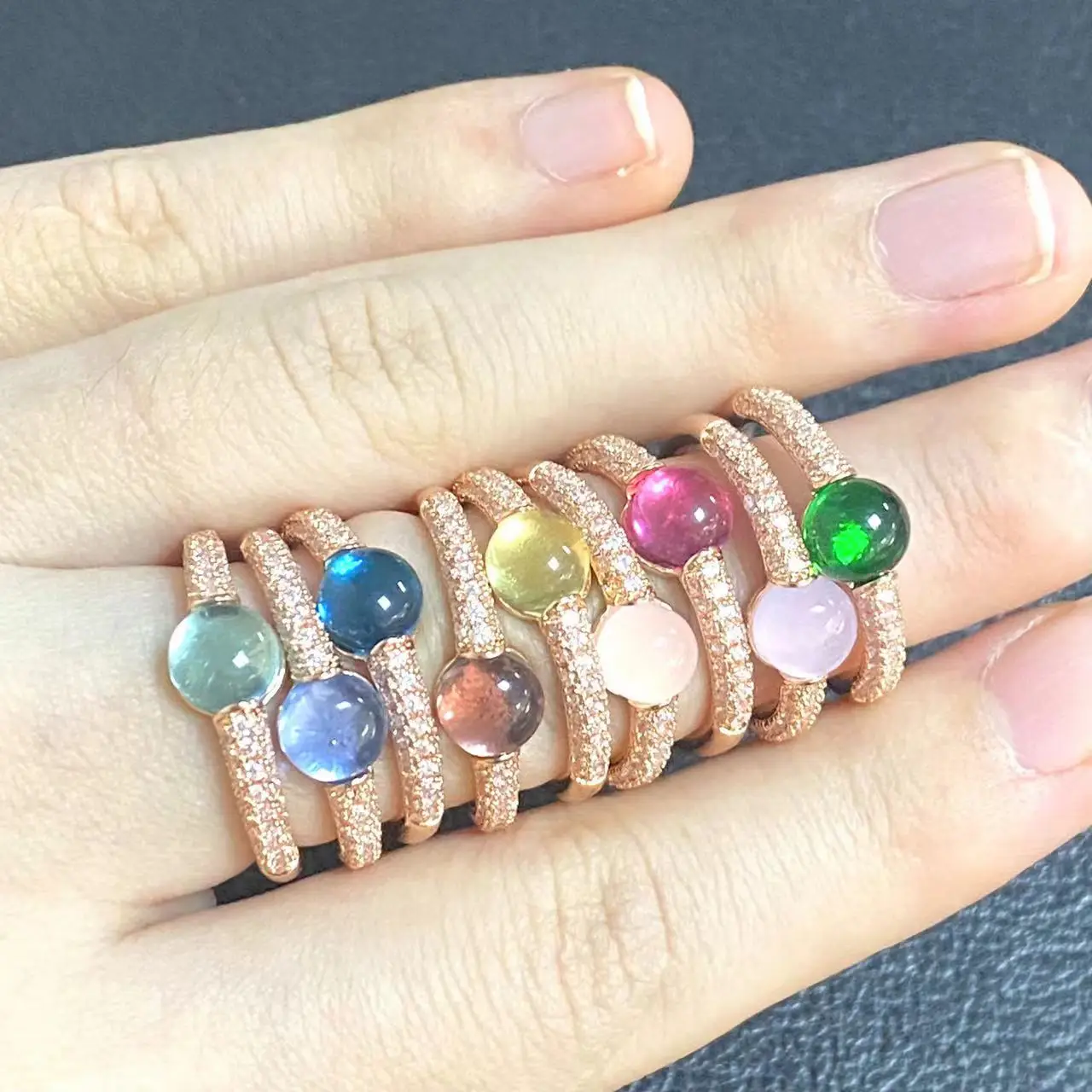 Ring 33 Colors 6mm Round Candy Style Ring Inlay Transparent Zircon Crystal Ring For Women Candy Ring Birthday Gift