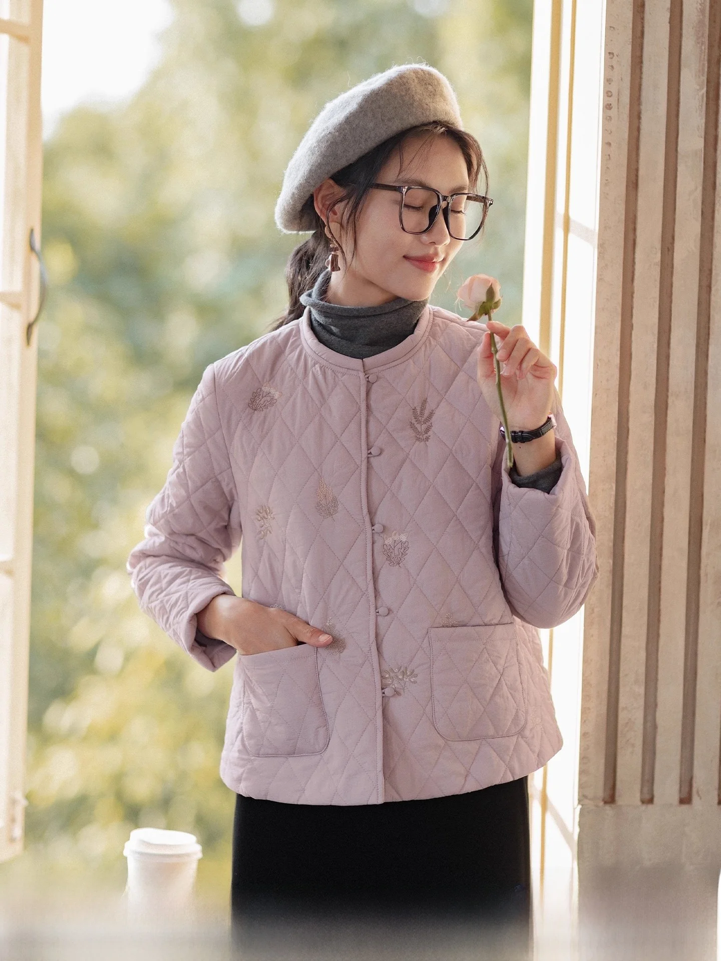 

Женская свободная хлопковая куртка Red Tead, розовая, зимняя верхняя одежда, комфортная посадка, художественный дизайн, стандартный крой, удлиненная, с длинными рукавами