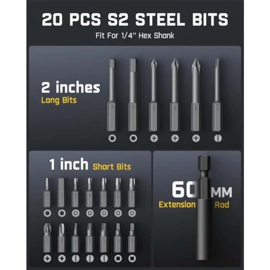 Set di cacciaviti elettrici L2 Pro Cacciavite a batteria 20 bit Mandrino esagonale da 1/4 Coppia massima 6N · m Schermo digitale Spedizione variabile