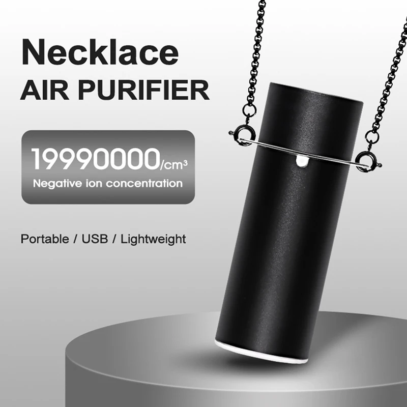 Fashionable Personal Wearable Mini Portable 19.99 Million Negative Ion Generator Hanging Neck Air Purifier Black