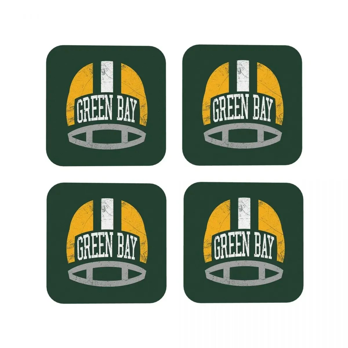 

Подставки для шлема Green Bay в стиле ретро, кухонные салфетки, нескользящие изоляционные коврики для чашек, кофейные коврики для декора, домашняя посуда, подушечки, набор из 4 шт.