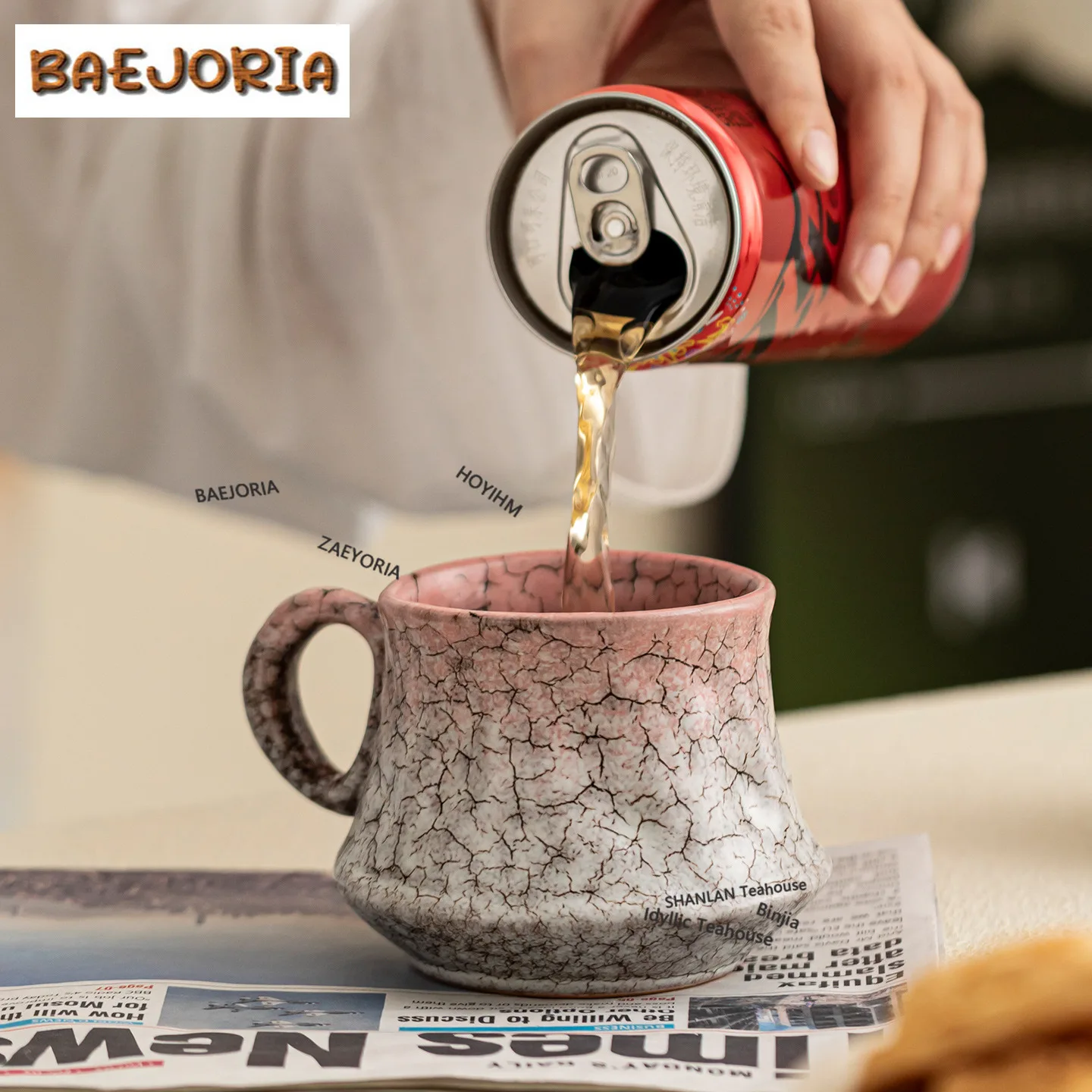 BAEJORIA 240ml Kiln Fambe Volcano Handle Coffee Mug Hot Chocolate Cup Afternoon Tea Mug Household Office Water Cup Teaset Gift