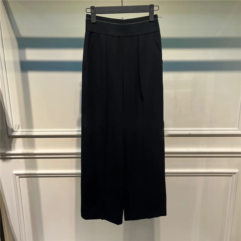 

Женские брюки Ele с вышивкой, широкими штанинами и высокой талией, модные, с эффектом похудения, с эластичным поясом, весенние, повседневные