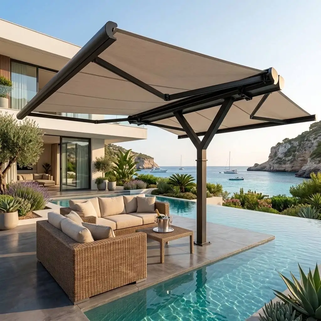 Independent Installation Modern High End Canopy Customized Size Outdoor Leisure Awning Fashionable Electric Folding Sunshade