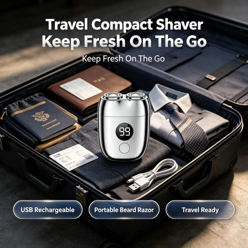 USB Rechargeable Digital Display Men Electric Shaver Portable Compact Vehicle Travel Beard Razor