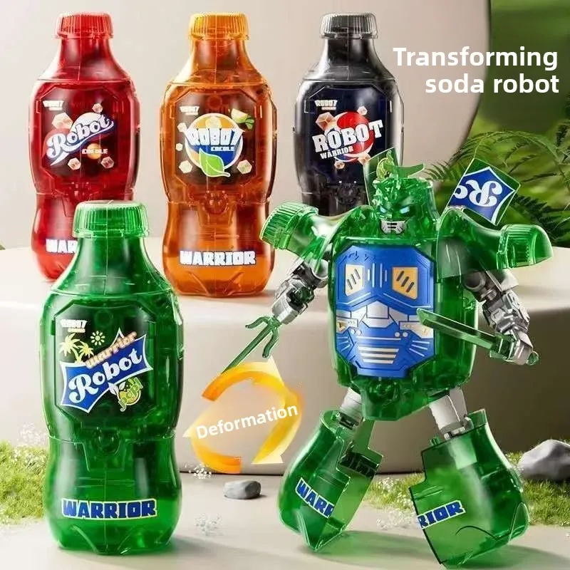 Cartoon Deformation Robot Simulated Bottled Soda Deformed Robot Action Figures Mecha Warrior Creative Model Toy Educational Toy