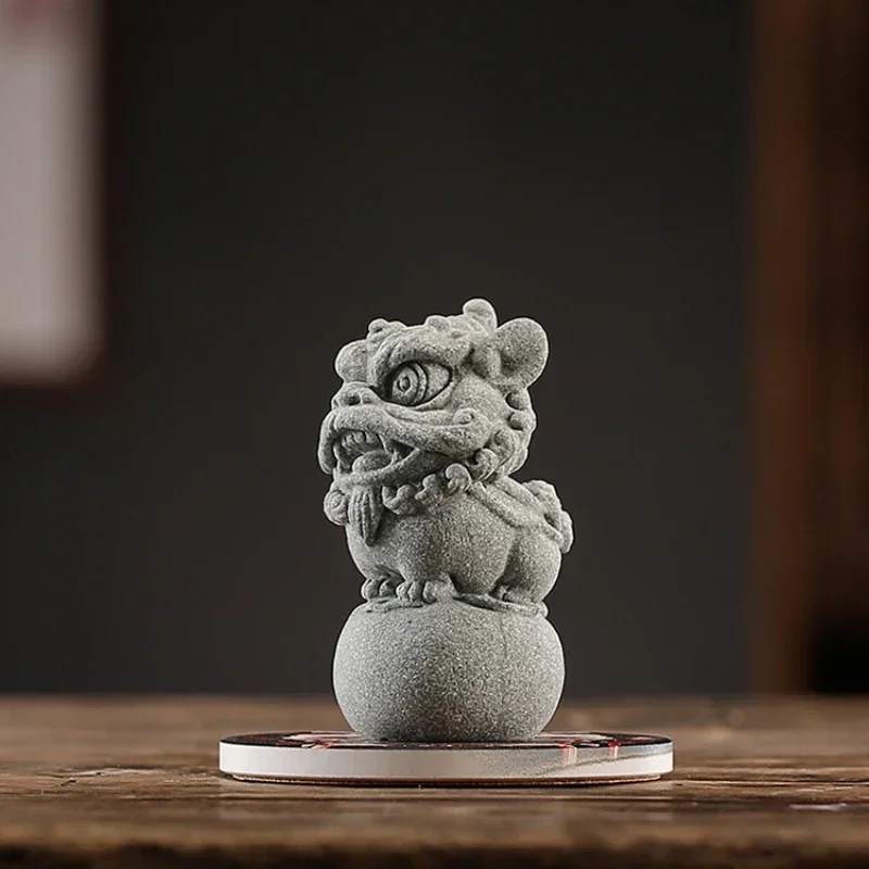 China-Chic Style Awakening Lion Green Sand Stone Tea Pet Small Ornaments Landscape Decoration Creative Auspicious Animals