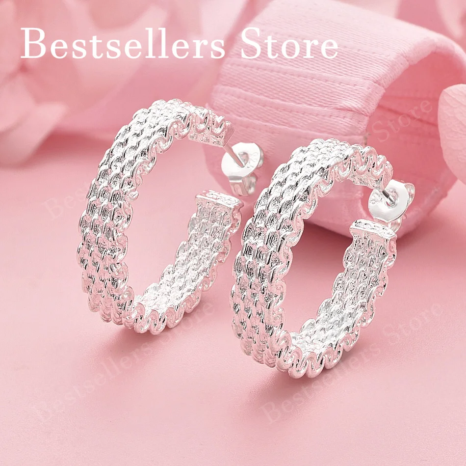 Elegant 925 Sterling Silver Delicate Braided Earrings for Women, Fashionable Gifts, Party Jewelry Accessories