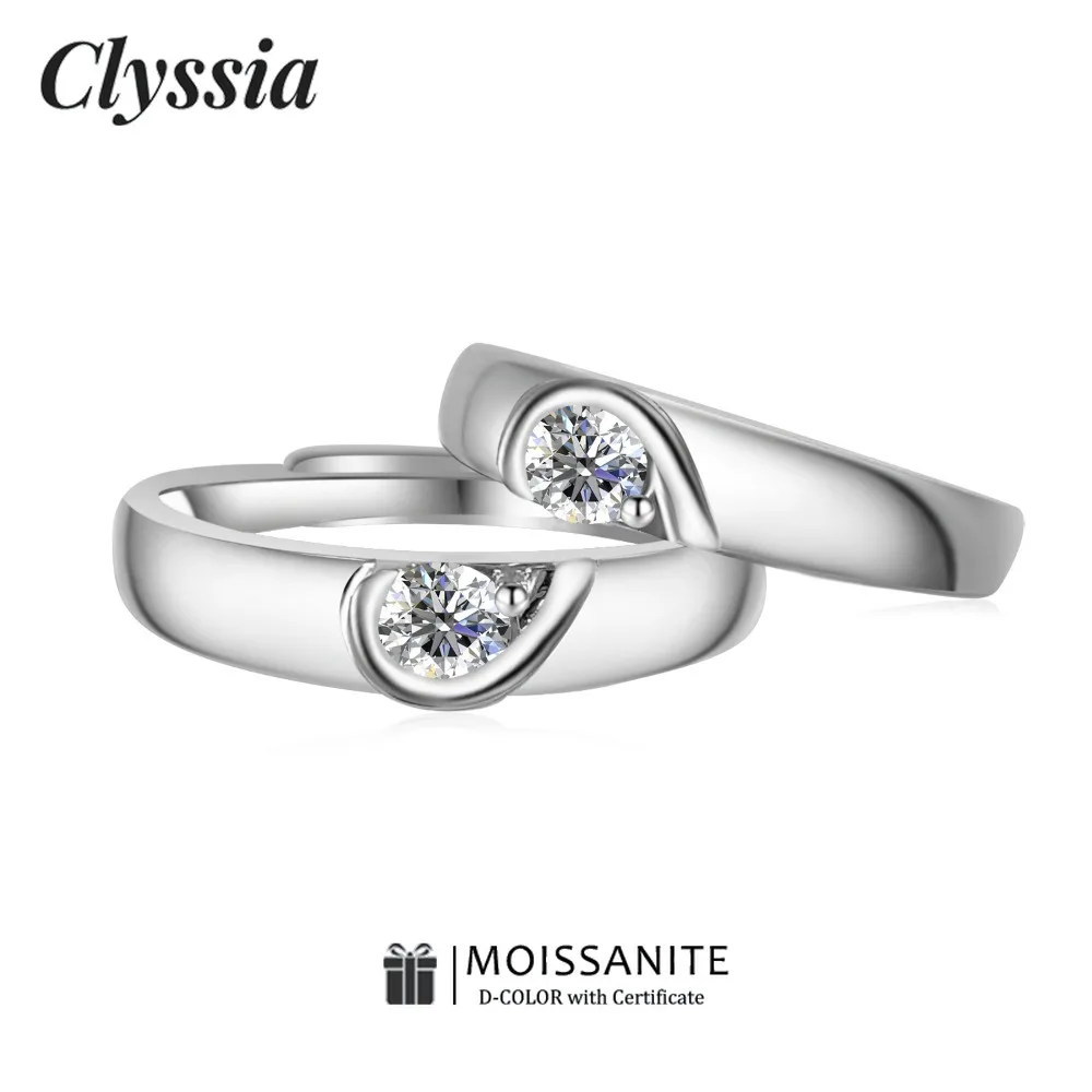 

Кольцо CLYSSIA для пары, 100% стерлинговое серебро 925 пробы, 0,2 карата, цвет D, кольца с муассанитом и бриллиантами, свадебное кольцо вечности, ювелирные изделия