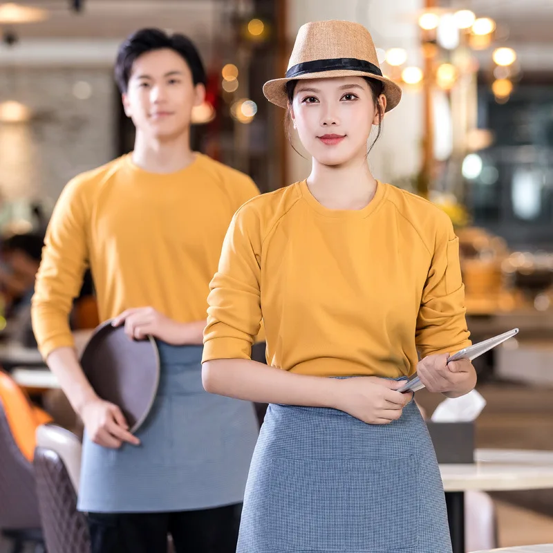 Dining Waiter Workwear Long-Sleeved T-shirt Restaurant Supermarket Hot Pot Fast Food Internet Coffee Staff Work Wear