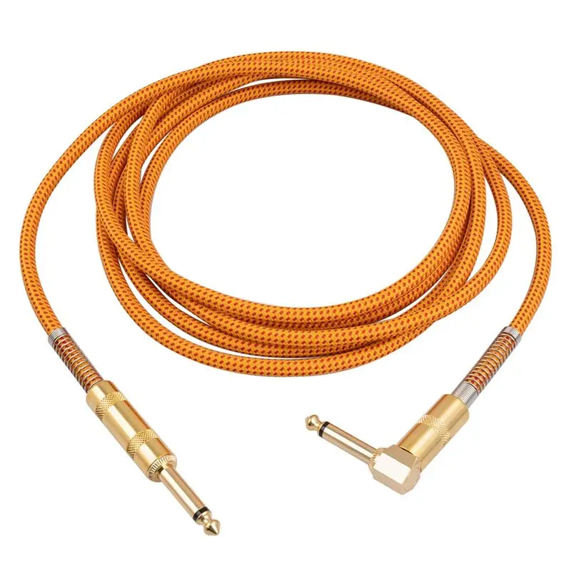 DT75BG Guitar Instrument Cable 10FT Electric Instrument AMP Cord 1/4 Inch Straight to Right Angle Gold Plated 6.35mm Cable