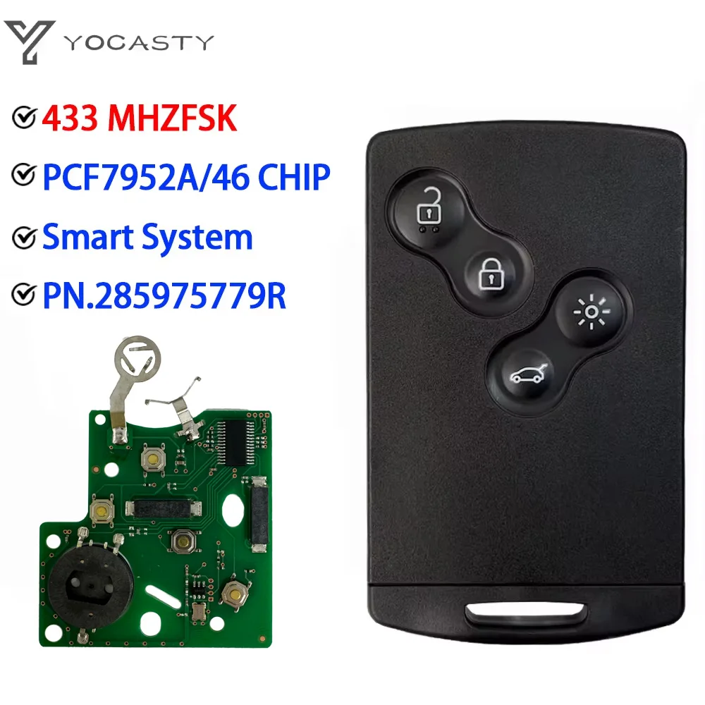 YOCASTY bezprzewodowy kluczyk z kartą inteligentną 433MHz PCF7952A dla 2009 - 2015 Renault Megane III Fluence Laguna III malownicze 2010