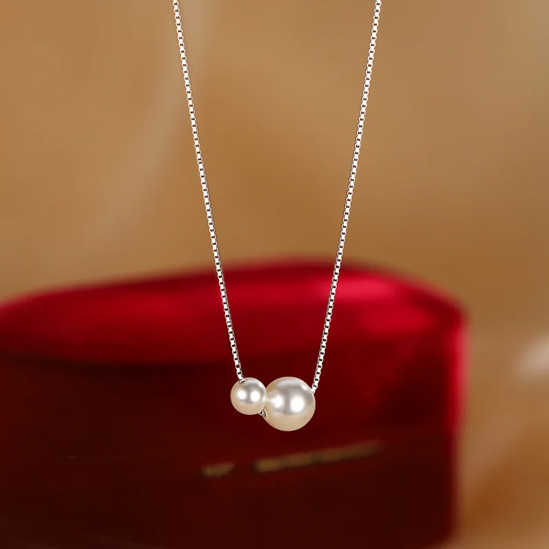 925 Stering Silver Two Pearl Necklace Pendant for Women Exquisite Luxury Jewelry Collarbone Chain  Gift Accessories