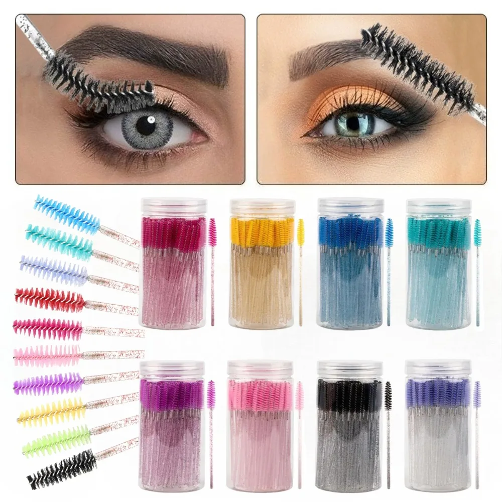 

50Pcs Disposable Eyelash Extension Brushes Eyebrow Eye Lash Brush Spoolies Mascara Wands With Container Case Beauty Makeup Tools