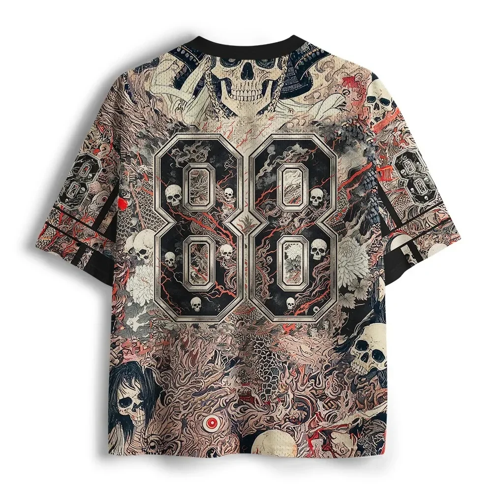 Retro Japanisches Ukiyo-e Samurai-Schädel-Drachen Schnelltrocknend Atmungsaktiv 3D-Druck Herren V-Ausschnitt T-Shirt Street Fashion Hip-Hop Y2K Eltern-Kind – Detail 8