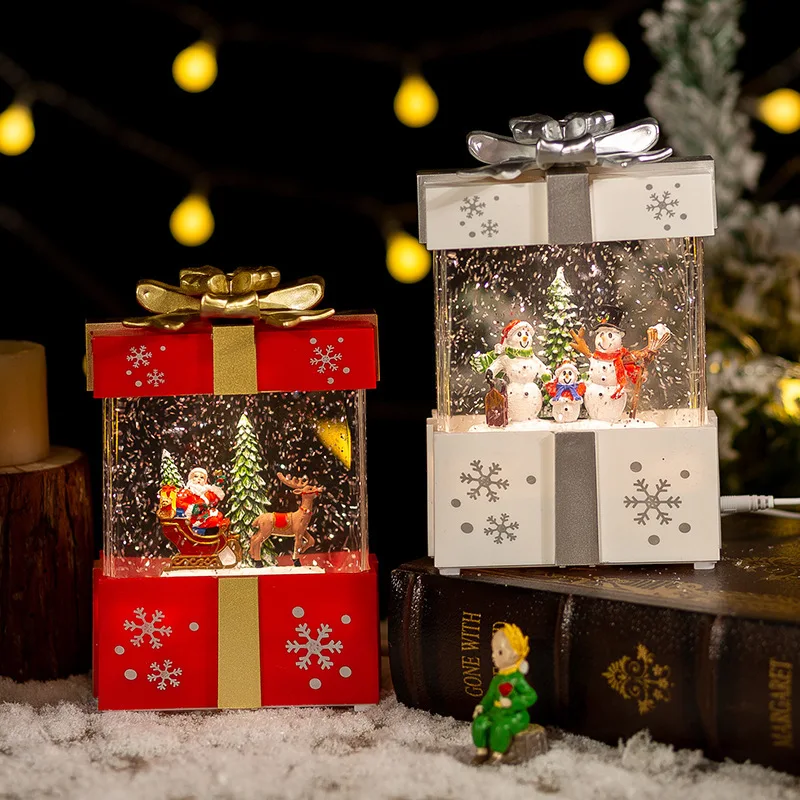 Christmas Gift Crystal Ball Automatic Snow Falling Music Box. Christmas Gift Santa Claus Night Light Red White Gift Box Healing