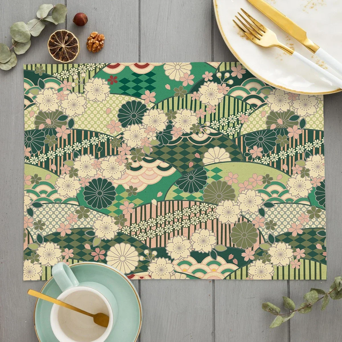 Japanese Traditional Pattern Kitchen Placemat Cotton Linen Vintage Luxury Dining Table Mats Coaster Pad Bowl Cup Mat Home Decor