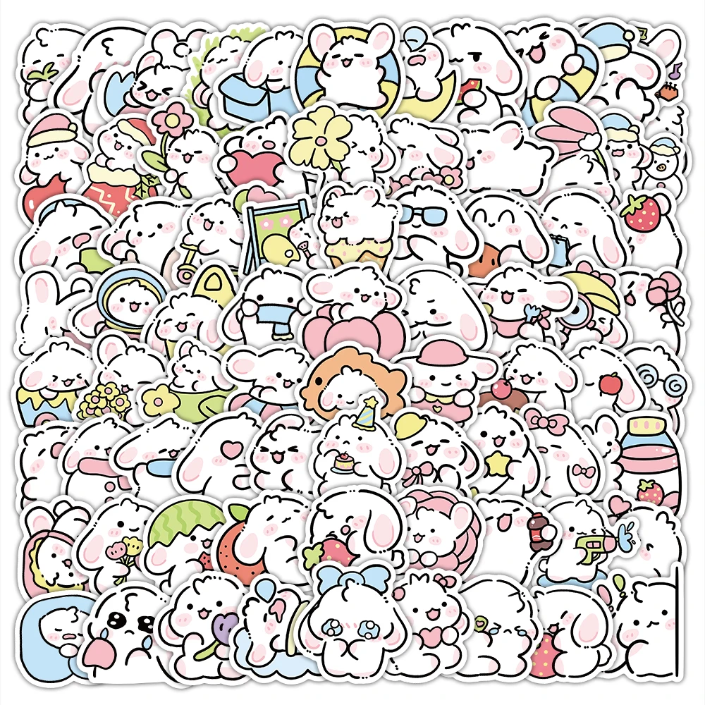 102 pieces of soft bunny sticker materials for cute journaling notebooks and wall decorations
