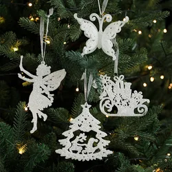 2024 Christmas Tree Hanging Glitter White Pendant Snowman Bell Candy Star Ornament Navidad 2025 New Year Party Home Decoration