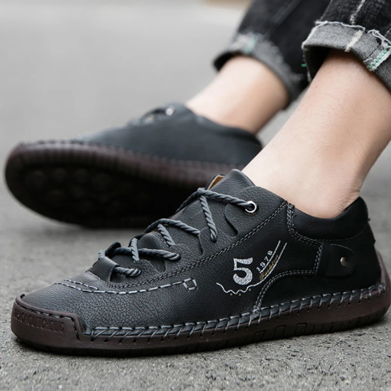 Men Minimalist Lace-up Front Dress Shoes Handmade Stitching Casual Shoes Flats Outdoor Walking Sneakers