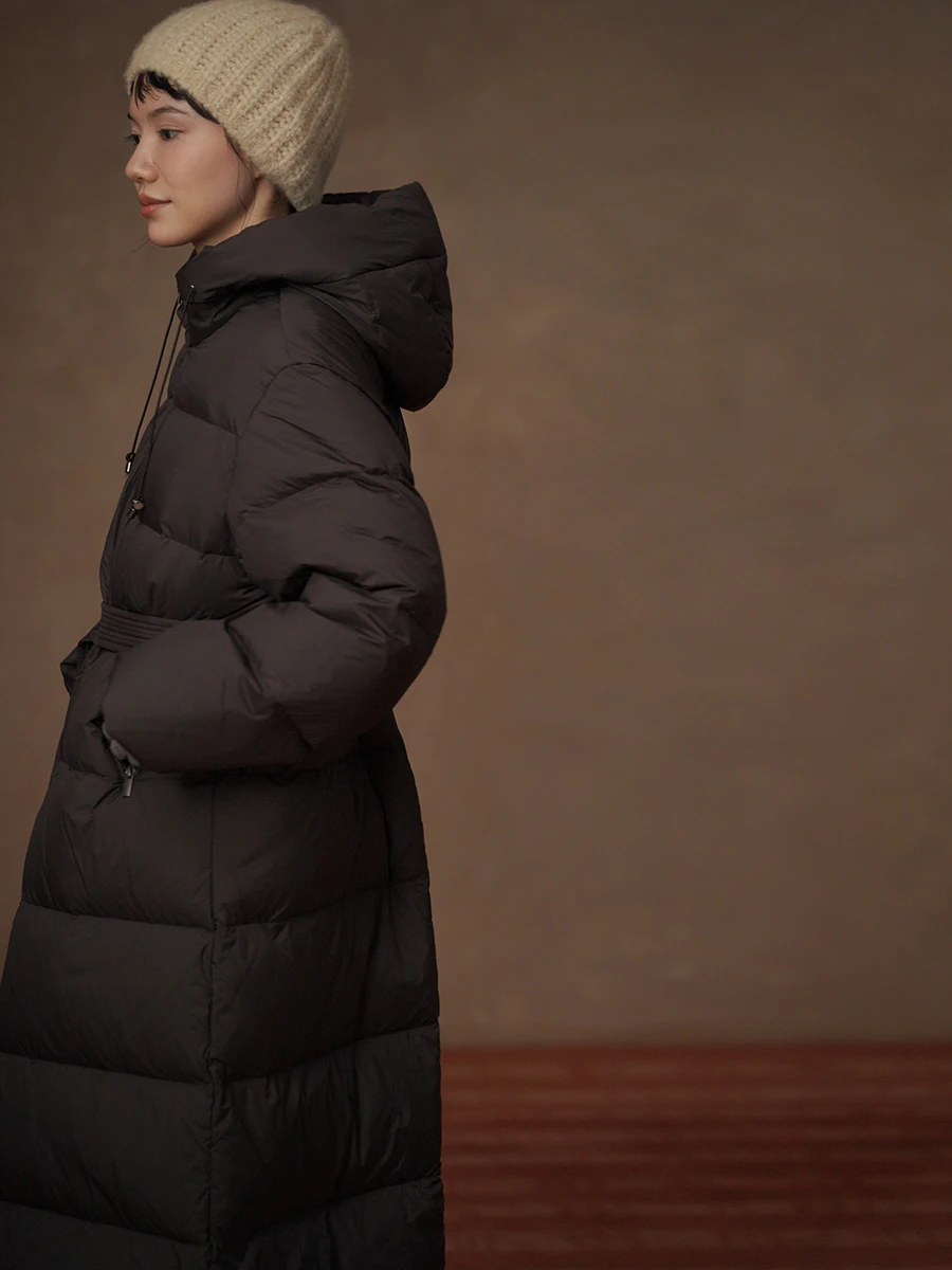 Hacikis Miss Deep Roast Rice Cake Long Wide New National Stand Down Jaet Coat Ciepły Wiatroodporny Płaszcz z Kapturem Damski Dojazdy do Pracy Sle