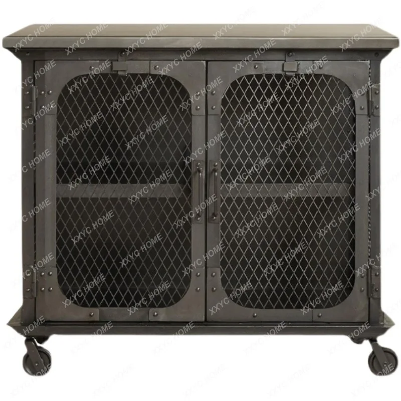 XX M Industrial style wrought iron mesh dining side small apartment tea and wine cabinet storage dining table storage cabinet